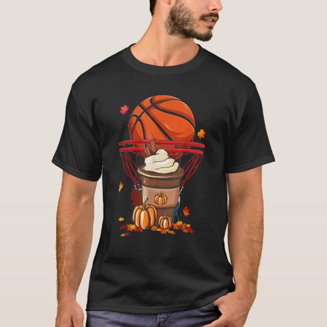 Cute Fall Coffee Pumpkin Spice Latte Basketball T-Shirt (Front)