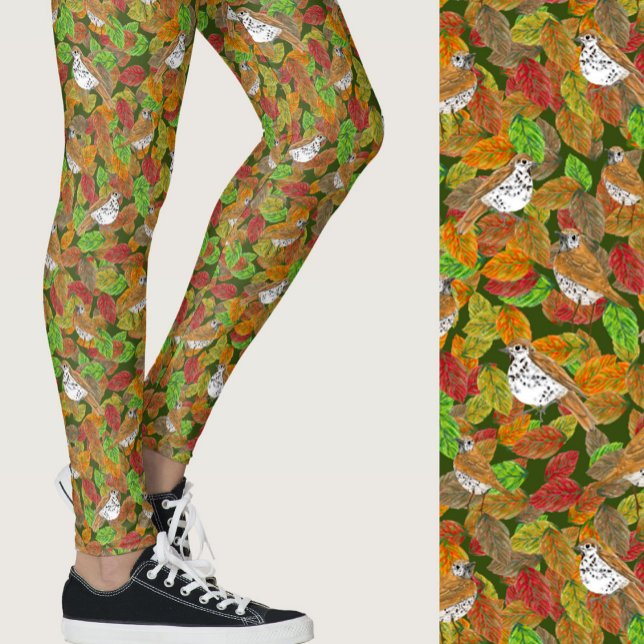 Cute fall colors leaves birds seasonal patterned leggings (Creator Uploaded)