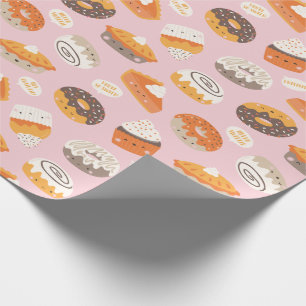Cute fall cupcakes, donuts and pies with text wrapping paper