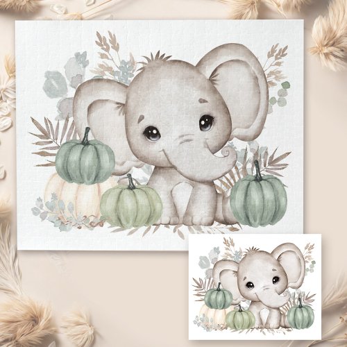 Cute Fall Elephant And Pumpkins Jigsaw Puzzle