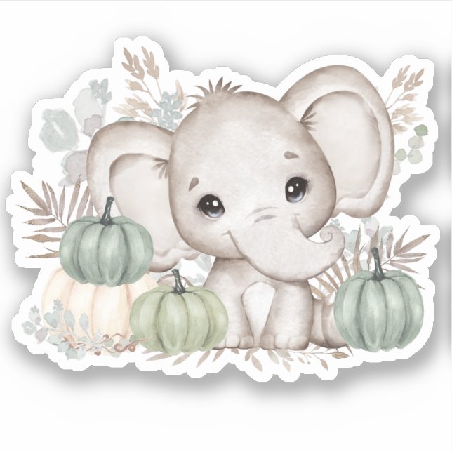 Cute Fall Elephant Pumpkins Vinyl Kiss Cut Sticker (Front)