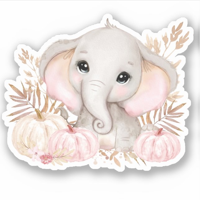 Cute Fall Elephant Vinyl Sticker (Front)