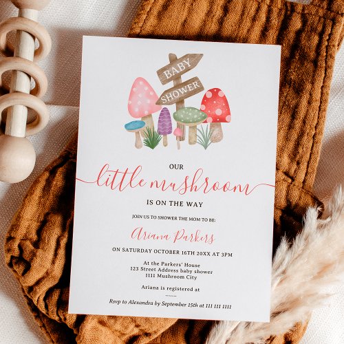 Cute fall fairy woodland mushrooms baby shower invitation