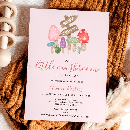 Cute fall fairy woodland mushrooms baby shower invitation
