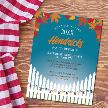 Cute Fall Family Reunion Picket Fence Decorated Postcard by creativeclub at Zazzle