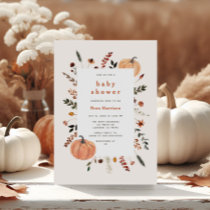 Cute Fall Floral Frame Pumpkin Baby Shower Invitation