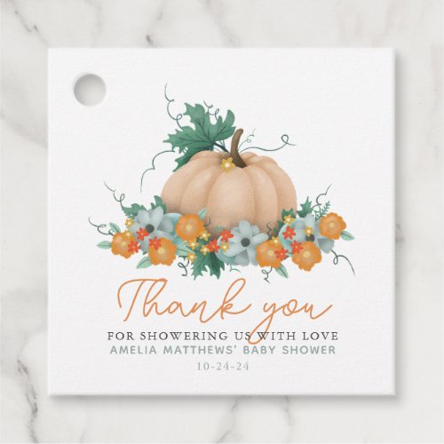 Cute Fall Floral Pumpkin Thank You Baby Shower Favor Tags