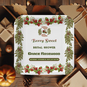 Cute Fall Foliage Autumn Berry Sweet Bridal Shower Paper Plates