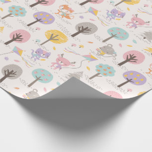 Cute Fall Forest animals with kites and trees Wrapping Paper