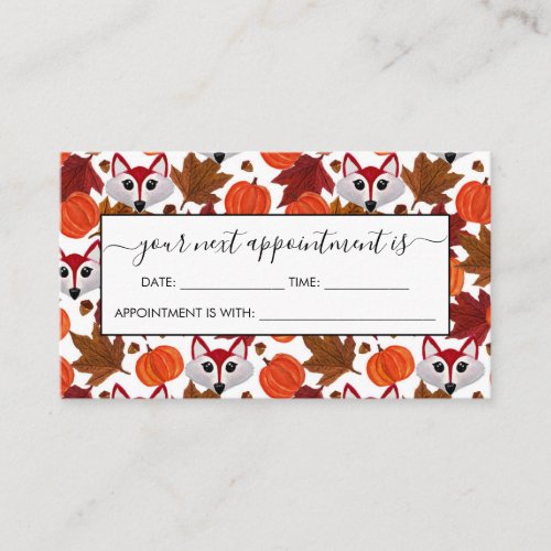 Cute Fall Fox Pumpkin Acorn Maple Leaf Watercolor Appointment Card