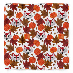 Cute Fall Fox Pumpkin Acorn Maple Leaf Watercolor Bandana