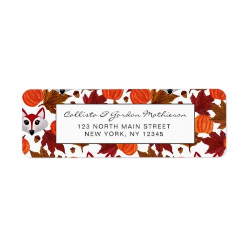 Cute Fall Fox Pumpkin Acorn Maple Leaf Watercolor Label