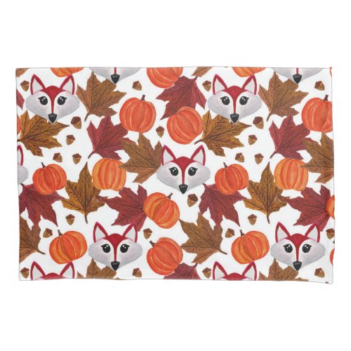 Cute Fall Fox Pumpkin Acorn Maple Leaf Watercolor Pillow Case