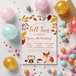 Cute Fall Fun Woodland Animals Kids Birthday Invitation