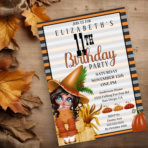 Cute Fall Girls 11th Birthday Party  Invitation