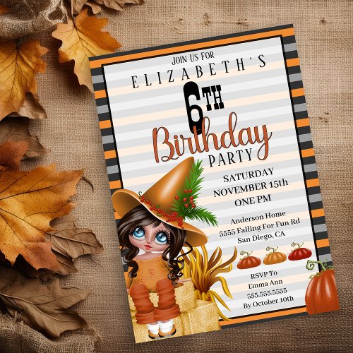 Cute Fall Girls 6th Birthday Party  Invitation