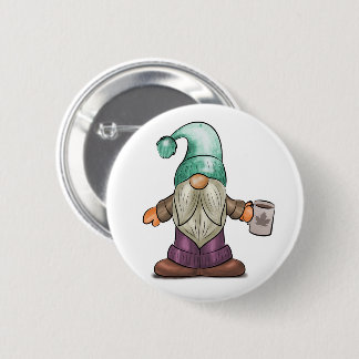 Cute Fall Gnome with Coffee Mug Button