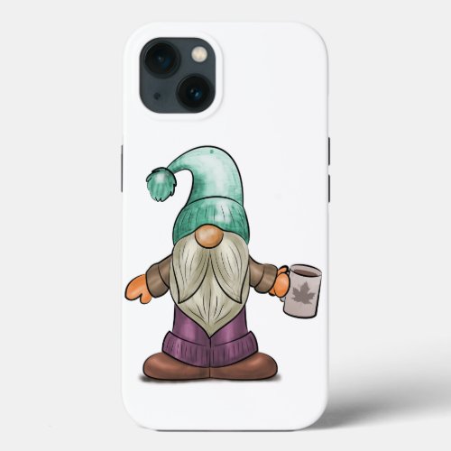 Cute Fall Gnome with Coffee Mug iPhone 13 Case