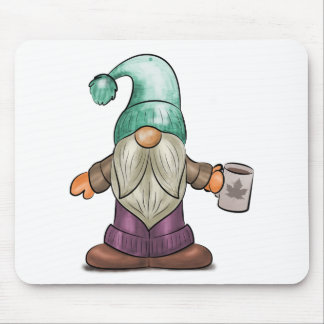 Cute Fall Gnome with Coffee Mug Mouse Pad