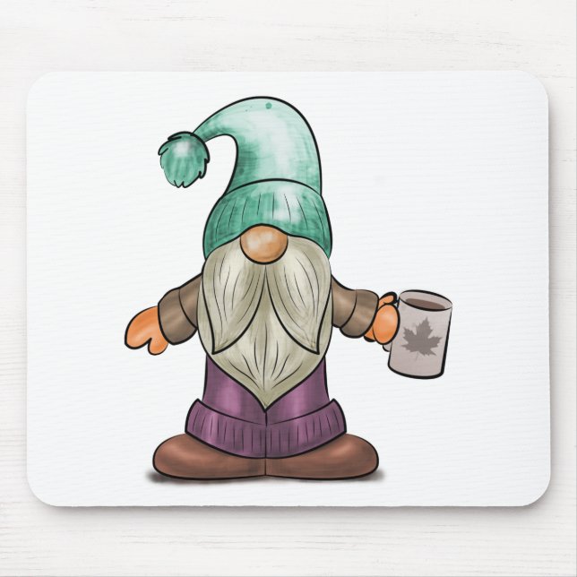 Cute Fall Gnome with Coffee Mug Mouse Pad (Front)