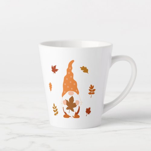 Cute Fall Gnome With Falling Leaves Latte Mug