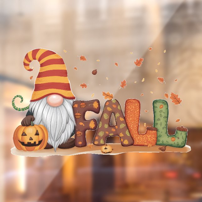 Cute Fall Gnome with Maple Leaves Window Cling (Sheet 2)