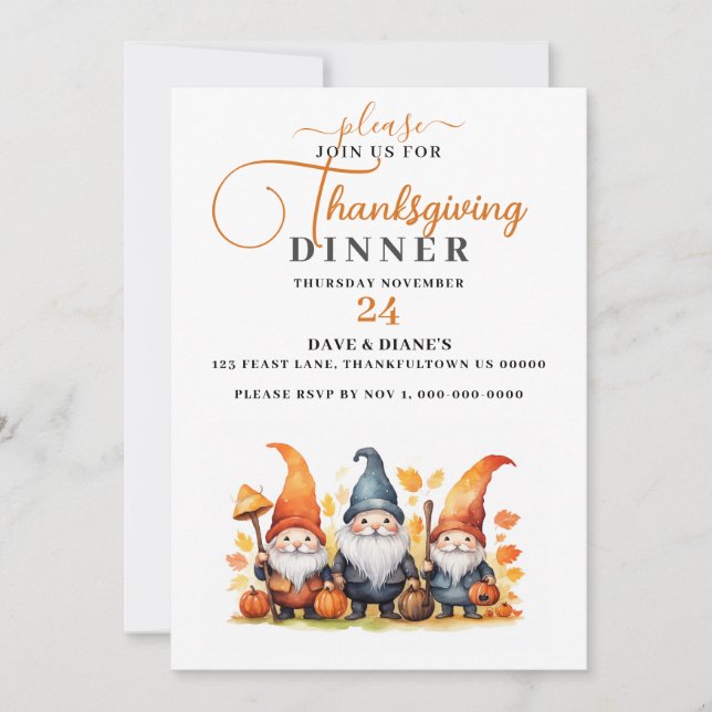 Cute Fall GNOMES Thanksgiving  Invitation (Front)