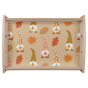 Cute fall Gnomes with Autumn Leaves  and pumpkin  Serving Tray