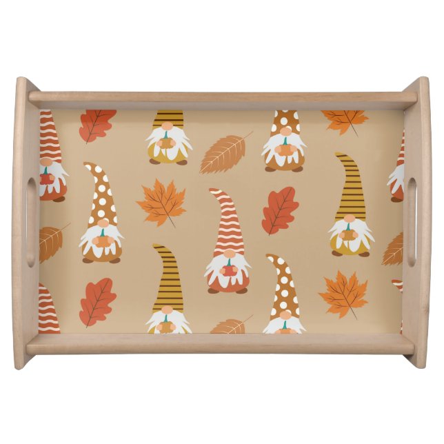 Cute fall Gnomes with Autumn Leaves  and pumpkin  Serving Tray (Front)