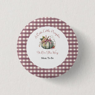 Cute Fall Green & Plum Pumpkin Themed Baby Shower Button