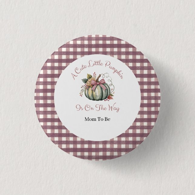 Cute Fall Green & Plum Pumpkin Themed Baby Shower  Button (Front)