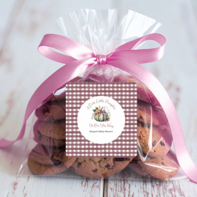 Cute Fall Green & Plum Pumpkin Themed Baby Shower Square Sticker (Creator Uploaded)