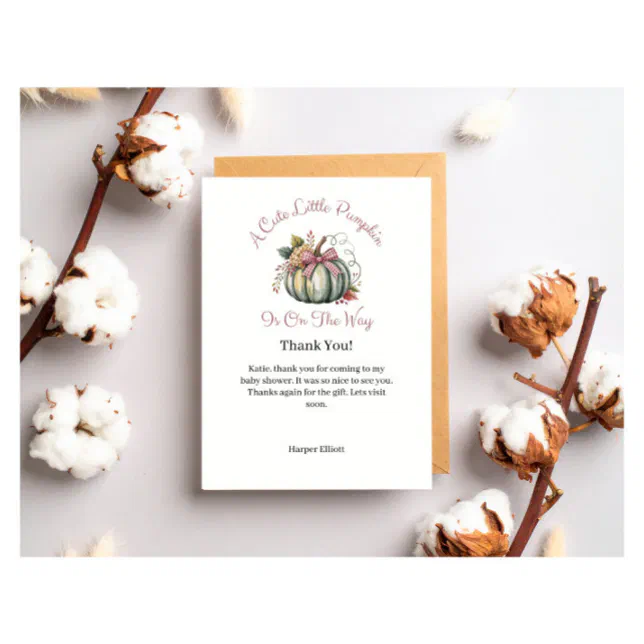Cute Fall Green & Plum Pumpkin Themed Baby Shower Thank You Card | Zazzle