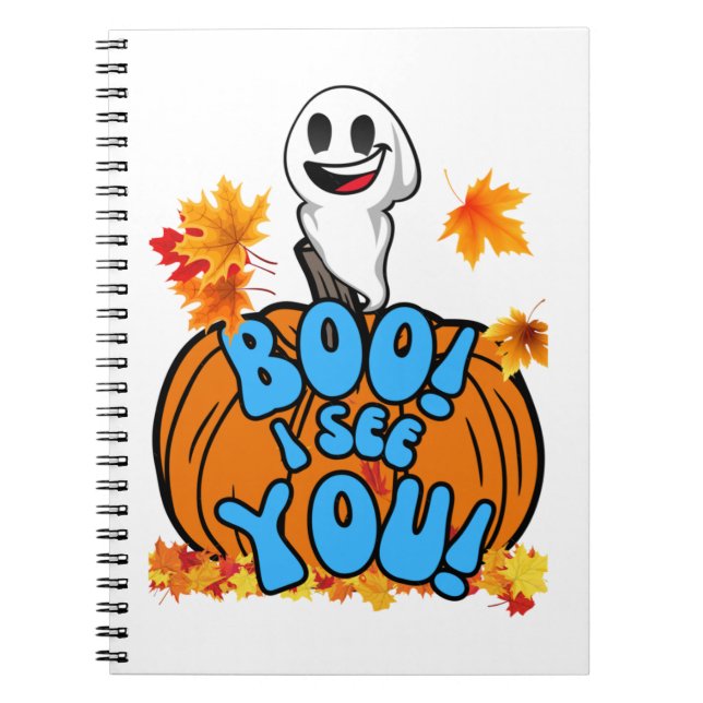 Cute Fall Halloween ghost Boo! I see You! Sticker Notebook (Front)
