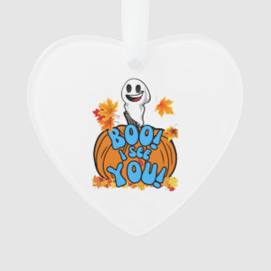 Cute Fall Halloween ghost Boo! I see You! Sticker Ornament