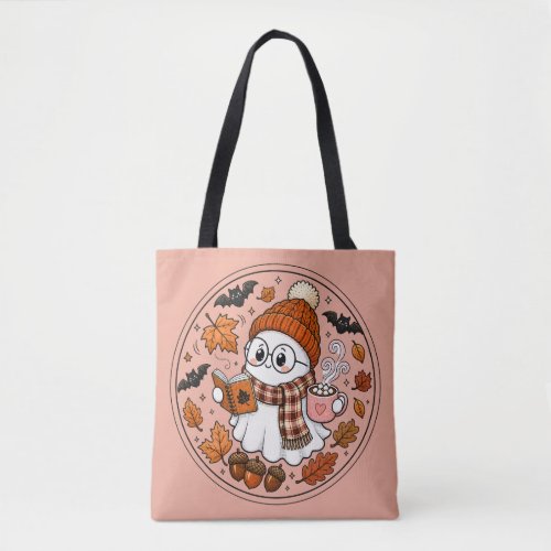 Cute Fall Halloween Ghost with Hot Cocoa Tote Bag