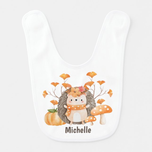 Cute Fall Hedgehog Baby Bib (Front)