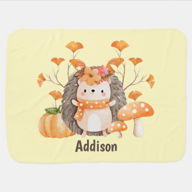 Cute Fall Hedgehog Baby Blanket (Horizontal)