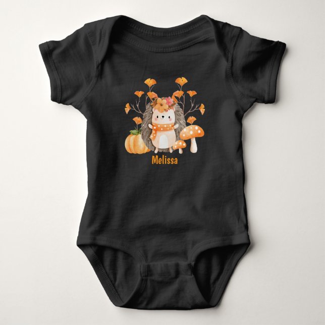 Cute Fall Hedgehog Baby Bodysuit (Front)