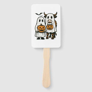 Cute Fall Highland Cow Ghost Halloween 2 Hand Fan