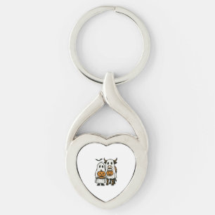 Cute Fall Highland Cow Ghost Halloween 2 Keychain