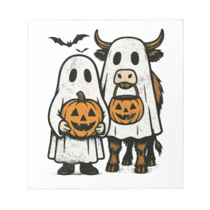 Cute Fall Highland Cow Ghost Halloween 2 Notepad