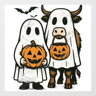 Cute Fall Highland Cow Ghost Halloween 2 Wall Decal