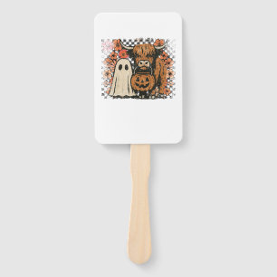 Cute Fall Highland Cow Ghost Halloween Hand Fan