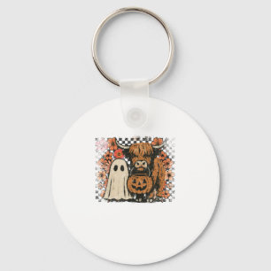 Cute Fall Highland Cow Ghost Halloween Keychain