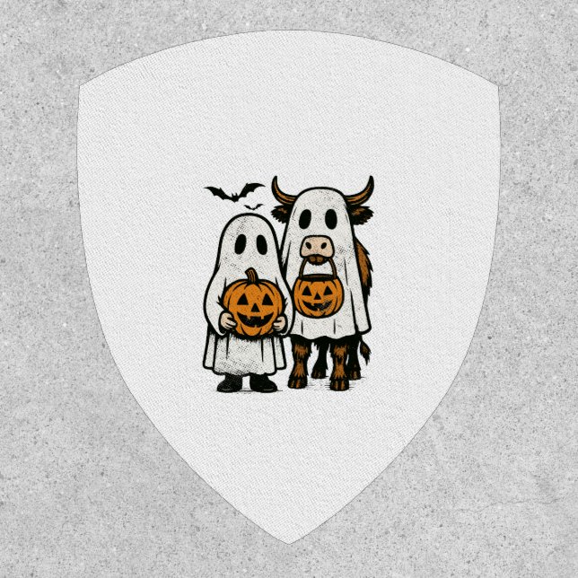 Cute Fall Highland Cow Ghost Halloween Patch (Front)