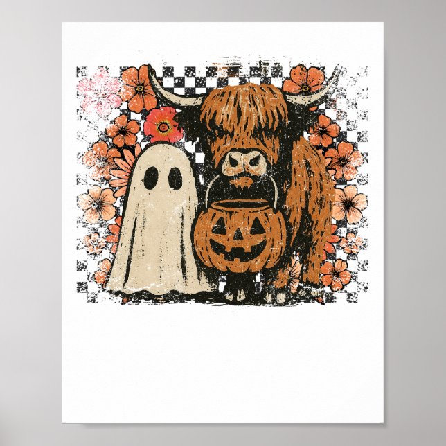 Cute Fall Highland Cow Ghost Halloween Poster (Front)