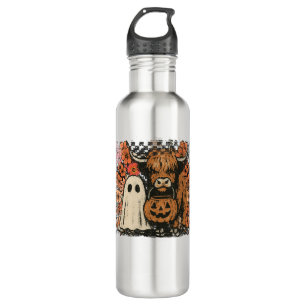 Cute Fall Highland Cow Ghost Halloween Stainless Steel Water Bottle