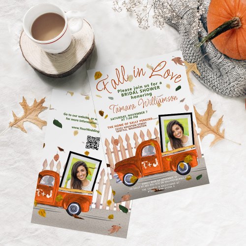 Cute Fall In Love Photo QR Orange Truck Shower Invitation