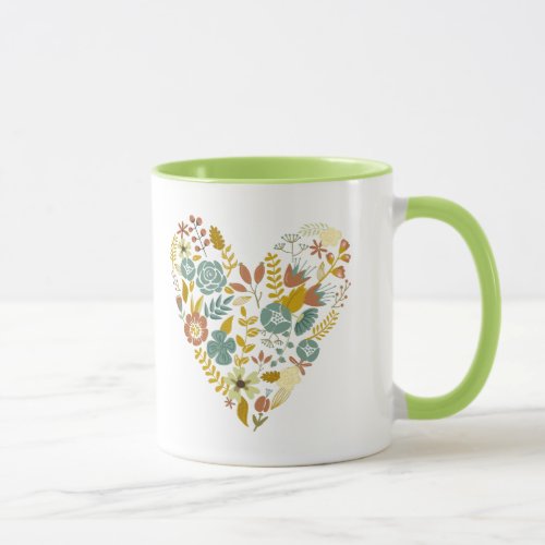 Cute Fall Leafs Heart Illustration Mug